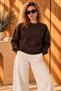 Brown Cotton Three-Thread Ribbed Oversize Casual Crew Neck Long Sweatshirt - 3