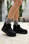 Black Short Cold-Resistant Suede Women's Boots & Booties with Fur Inside - 4