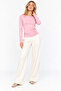 Pink Boat Neck Long Sleeve Basic T-Shirt - Blouse - - 2