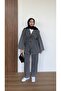 Women's Jacket with Pocket Details, Oversize, Belted, V-Neck, Top Button Closure, Pants, Denim Suit