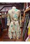 Green Color Leaf Patterned Silk Short Skirt Blouse Set with Gold Detail - 8