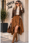 Bebe Plus Women's Asymmetrical Cut Front Short Back Long Layered Flounce Elastic Waist Faux Suede Skirt - 3