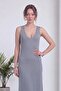 Women's V-Neck Thick Strap Ribbed Knitwear Midi Dress Anthracite, Navy Blue, Brown - 2