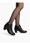 Genuine Leather Black Zipper Detailed Short Heeled Women's Boots