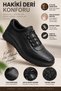 Black Genuine Leather Orthopedic Non-Slip Sole, Laceless Elastic, Flexible, Comfortable, Daily Men's Shoes