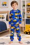 Boy's 100% Cotton Saks Blue Work Machine Bucket Patterned Long Sleeve Pajama Set