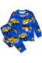Boy's 100% Cotton Saks Blue Work Machine Bucket Patterned Long Sleeve Pajama Set - 3