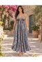 Blue Color Halter Neck Silk Dress with Gold Detail and Low Back Cutout - 6