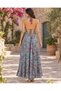 Blue Color Halter Neck Silk Dress with Gold Detail and Low Back Cutout - 3