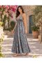 Blue Color Halter Neck Silk Dress with Gold Detail and Low Back Cutout - 5