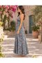 Blue Color Halter Neck Silk Dress with Gold Detail and Low Back Cutout - 4
