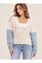 New Season Denim Sleeves V-Neck Buttoned Oversize Knitwear Women's Cardigan