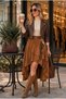 Bebe Plus Women's Asymmetrical Cut Front Short Back Long Layered Flounce Elastic Waist Faux Suede Skirt - 5