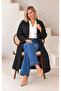 Women's Plus Size Adjustable Waist Lace Detailed Lined Oversize Trench Coat Jacket 29010 - 2