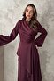 Burgundy side-tie satin dress - 3