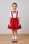 Girl's Red Ribbon Short Sleeve Pearl Detailed Sleeve Ruffle Pocketed Shirt Red Double Ruffle Salopet October 29 April 23 Show Outfits - 3