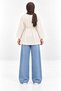 Women's White Slit Lace-Up Double Sleeve Oversize Oysho Fabric Blouse - 4