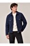Men's Navy Blue Collared Double Pocket Lined Cashmere Coat Jacket