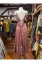 Pink Color Shawl Patterned Backless Silk Dress with Tie Detail - 8