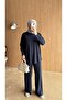 Women's Pique Fabric Slit Detailed Hijab Set - Navy Blue