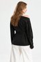 Black boat neck pleated waist long sleeve t-shirt - 2