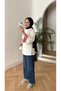Women's Striped Collar and Cuff Detailed Waist-Tie Hijab Tunic - White - 4