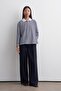 Striped Shirt Collar T-Shirt Navy Blue - 2