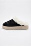 Women's Black Suede Fur Lined Thick Sole Winter Slippers 2810 - 5