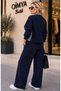 Keyymod Women's Brooched Front Striped Poplin Back and Knitted Bottom Pants Premium Dual Set - 7