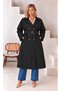 Women's Plus Size Double Breasted Collar Bondit Fabric Belt Detailed Lined Oversize Trench Coat Jacket 29011 - 5