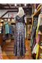 Saks Blue Shawl Patterned Silk Dress with Back Cutout and Tie Detail - 7