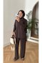 Women's Pique Fabric Slit Detailed Hijab Set - Brown - 4