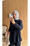 Women's Pique Fabric Slit Detailed Hijab Set - Navy Blue - 5