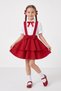 Girl's Red Ribbon Short Sleeve Pearl Detailed Sleeve Ruffle Pocket Shirt Red Layered Salopet October 29 April 23 Show Outfits - 3