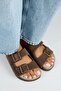 Anlelic Women's Genuine Leather Double Buckle Brown Slippers - 3