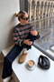 Women's Crew Neck Thick Striped Oversize Knitwear Sweater - 3
