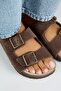 Anlelic Women's Genuine Leather Double Buckle Brown Slippers - 4