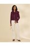 Women Burgundy Button Front Jacquard Knit Cardigan - 5