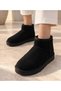 Women's Black Suede Fur Lined Mini Warm Flat Sole Winter Boots 2809