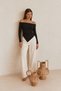 Women's Boat Neck Long Sleeve Side Gathered Asymmetrical Blouse - 3