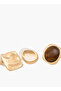Gloo Pack of 3 Gold Tone Resin Stud Earrings with Pushback Closure - 3