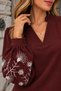 Embroidery Elegance |   Women's Long Sleeve V-Neck Sleeves Floral Pattern Viscose Two Yarns Stylish Blouse - 6