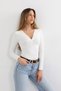 Women's Ecru Gathered Detailed Soft Knitted Long Sleeve Blouse - H6177