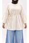 Women's White Slit Lace-Up Double Sleeve Oversize Oysho Fabric Blouse - 2