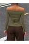 Women's Boat Neck Long Sleeve Side Gathered Asymmetrical Blouse - 3