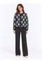 Women's Ethnic Patterned Gold Buttoned Crew Neck Knitwear Cardigan - 7