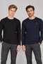 Men's Round Neck Cotton Sweatshirt Set of 2 Navy Blue-Black T8588