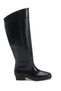 Women's Black Patent Leather Short Heel Square Toe Below the Knee Boots - 2