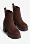 Women's Suede Boots with Zipper, Platform Sole, Thick Heels, Rona Brown