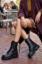 Catty Black Leather (5 cm Sole) Zippered Lace-Up Thick Soled Women's Daily Boots - 4